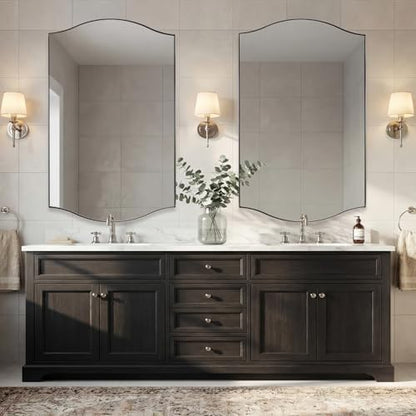 ANDY STAR 30"x48" Scalloped Mirror，Polished Chrome Rectangle Bathroom Mirror with Curved Edge Stainless Steel Metal Frame, Large Wall-Mounted Mirror for Bathroom, Entryway (Horizontal/Vertical)