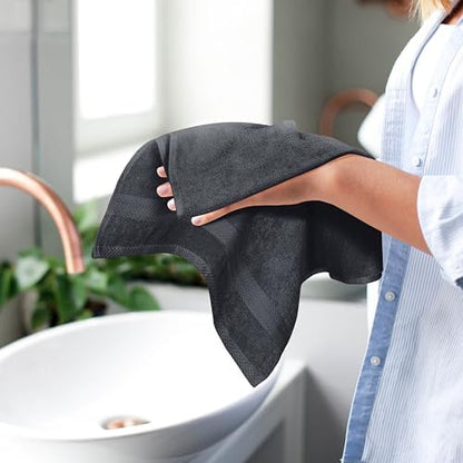 GLAMBURG Ultra Soft 6-Piece Hand Towel Set 16x28-100% Ringspun Cotton - Durable & Highly Absorbent Hand Towels - Ideal for use in Bathroom, Kitchen, Gym, Spa & General Cleaning - Charcoal Grey