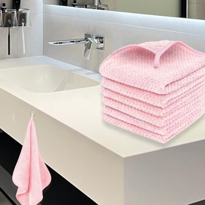 MaopaoBeauty 6 Piece Washcloth Set,100% Microfiber - Quick Dry, Thick, Soft, Plush and Highly Absorbent Luxury Hotel & Spa Bath Towel for Bathroom, Pack of 6, Pink