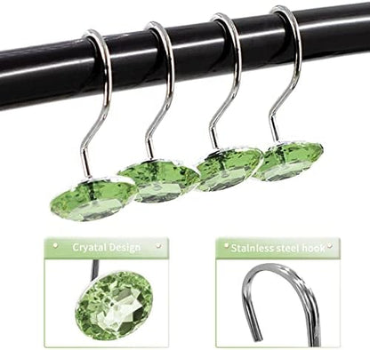 Crystal Diamond Round Shower Curtain Hooks Rings for Bathroom,Sage,12PCS