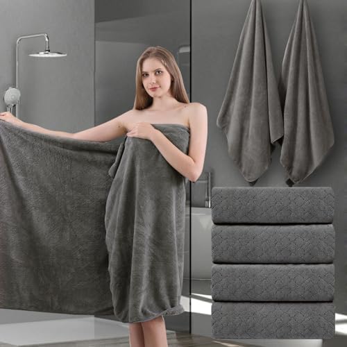 Ycosy Extra Large Bath Towels Set 35x70 Inches - Luxury 600 GSM Oversized Bath Sheet Towel,Ultra Soft Microfiber - Quick Dry,Highly Absorbent Shower Towels Spa Hotel Bathroom Towel Set (4-Pack,Brown)