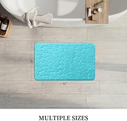 YIHOUSE Memory Foam Bath Mat Cobblestone Bathroom Rugs Super Water Absorbent Bath Mats for Bathroom Machine Washable Bath Rugs(20 x 32,Teal)