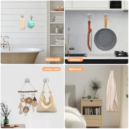 4 Piece Silver Bathroom Hardware Set, Stainless Steel Wall Mounted Towel Hooks, Ring & Oversized Toilet Paper Holder with Shelf, Modern Home Accessories for Bathroom, Washroom, Kitchens and RVs