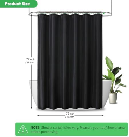 eachope Waterproof Fabric Shower Curtain Liner,72x72 Inch Black,1 Pack