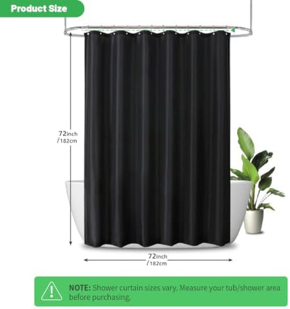 eachope Waterproof Fabric Shower Curtain Liner,72x72 Inch Black,1 Pack