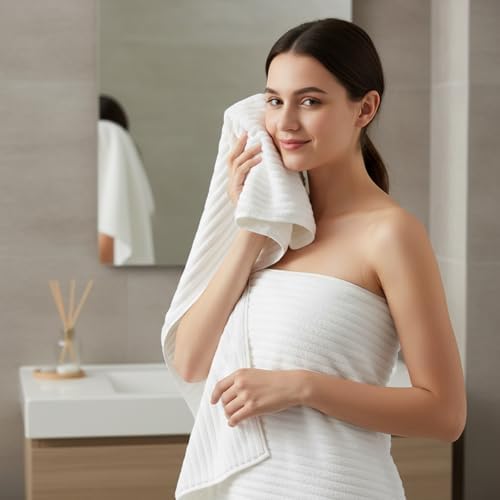 4 Piece Bath Towels, 30"x60" Microfiber Towels Set, White