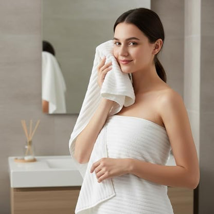 4 Piece Bath Towels, 30"x60" Microfiber Towels Set, White