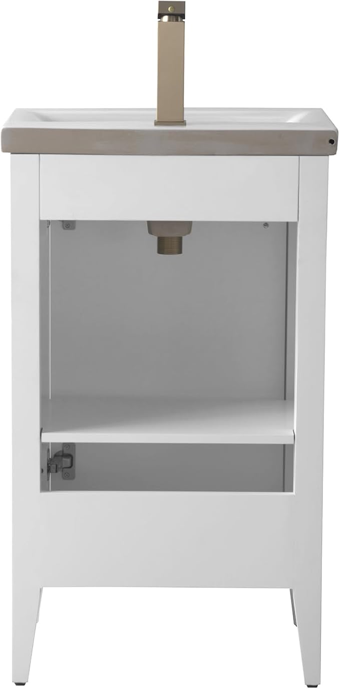 HOMEBEYOND 20" Bathroom Vanity with Ceramic Sink, Solid Wood Free-Standing Vanities Cabinet, Ceramic Top, Golden Brushed Handware & Soft Closing Door, White