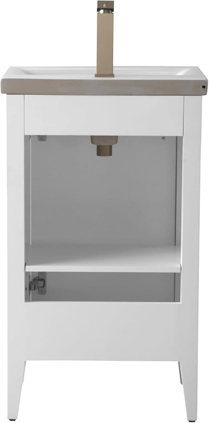Vanity Art 20 inch Bathroom Vanity with Single Sink & Ceramic Top, Vanity Cabinet with Soft-Closing Door, Solid Wood Frame, Linear Pattern, White, Golden Brushed Handware VA9120-W-GB