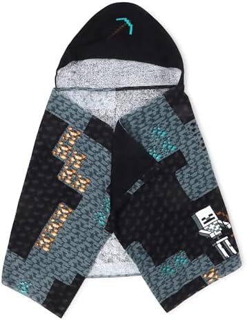 Minecraft Creeper Video Game Kids Hooded Towel Bath Wrap for Boys, Grey