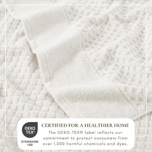 Great Bay Home Bath Towels - 100% Cotton 6 Piece Bath Sheet Set - Diamond Waffle Weave - Absorbent, Durable, Quick-Dry Towels for Bathroom (Ivory)