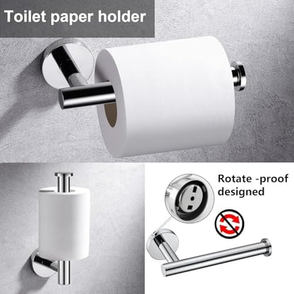 5 Pieces Polished Chrome Bathroom Hardware Accessories Set, SUS304 Stainless Steel 24 Inch Bath Towel Bar Set, Round Bathroom Towel Holder Set, Towel Racks for Bathroom Wall Mounted