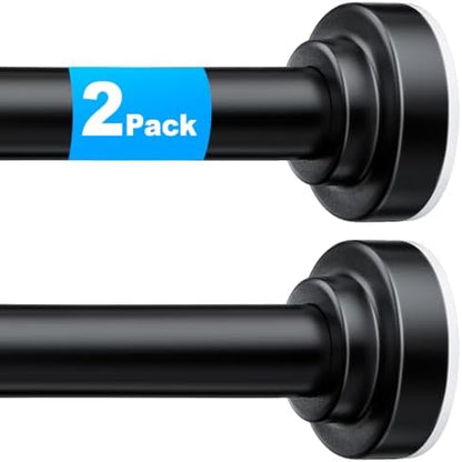 TEECK 2 Pack Shower Curtain Rod, 32-43 inch Adjustable Spring Tension Curtain Rod, Never Rust Anti-Slip Shower Curtain Rod for Bathroom, No Drilling, Never Collapse, Easy to Use, Black