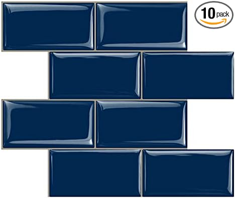 STICKGOO Peel and Stick Subway Tile, Stick on Tiles Backsplash for Kitchen & Bathroom in Deep Blue (Pack of 10, Thicker Design)