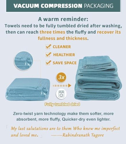 VOOVA & MOVAS 6PC Towel Set, 100% Cotton, Aqua Teal