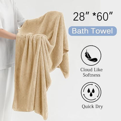 Luxury Bath Towels Set - 12 Piece (4 Large Bath Towels,4 Hand Towels,4 Washcloths), 100% Microfiber,Extra Absorbent Super Soft & Quick Dry,Complete Family Pack for Bathroom Gym Pool,Beige