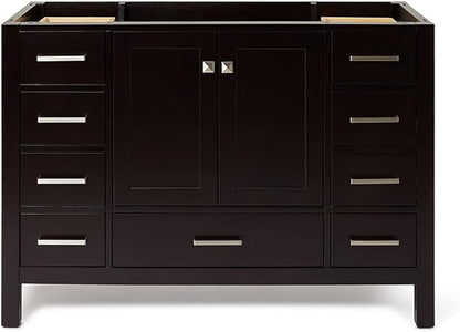 ARIEL Cambridge 48-inch Bathroom Vanity Base Cabinet,Solid Wood, 2 Soft Closing Doors, 9 Dovetail Drawers, Espresso