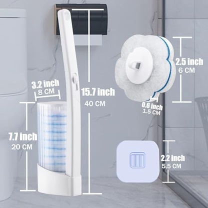 Disposable Toilet Brush and Holder Set with 48 Toilet Cleaner Refills，Toilet Bowl Brush Kit with Refill Pads Disposable Toilet Cleaning System for Toilet Bowl，Bathtub，Bathroom - White