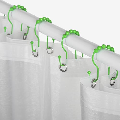 Goowin Shower Curtain Hooks, 12 Pcs Shower Curtain Rings, Stainless Steel Shower Curtain Hangers, Double Hook Shower Curtain Hooks, Smooth Sliding Anti-Drop Shower Rings for Curtain (Green)