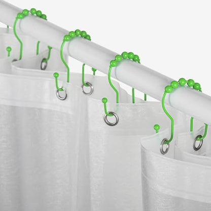 Goowin Shower Curtain Hooks, 12 Pcs Shower Curtain Rings, Stainless Steel Shower Curtain Hangers, Double Hook Shower Curtain Hooks, Smooth Sliding Anti-Drop Shower Rings for Curtain (Green)