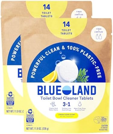BLUELAND 100% Plastic Free Toilet Bowl Cleaner Tablets, 28ct, Lemon Cedar