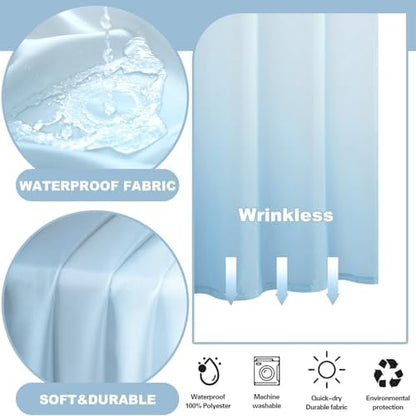 No Hook Shower Curtain and Liner for Bathroom, Ombre Sky Blue, 71" x 74"