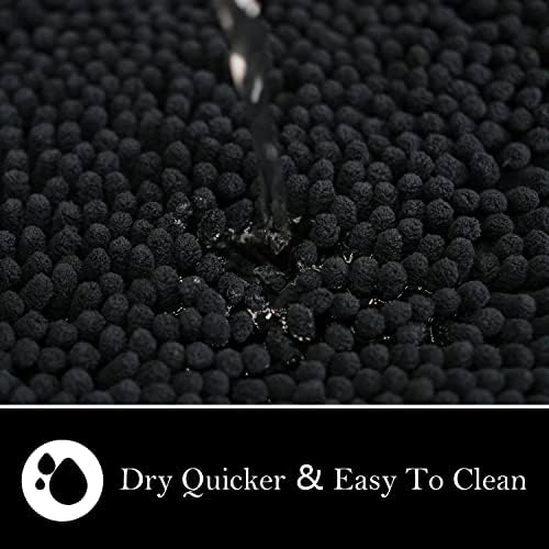 Bathroom Rugs Chenille Bath mat 2 Piece Set, Super Absorbent, PVC Non Slip Backing, Bath mats for Bathroom, Plush Shaggy, Thick, Machine Washable, Bathtub, Shower, Toilet.(Black)