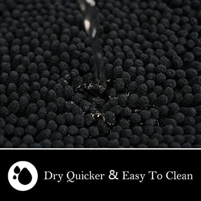 Bathroom Rugs Chenille Bath mat 2 Piece Set, Super Absorbent, Strong PVC Non Slip Backing, Bath mats for Bathroom, Plush Shaggy, Thick, Machine Washable, Bathtub, Shower, Toilet.(Black)