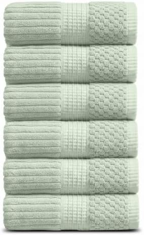 Springtree Home 100% Cotton Hand Towel Set | 6-Pack | Textured | Eucalyptus