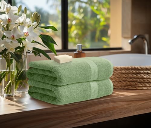 Avalon Towels Luxury 8 Piece Sage Green Towels Set, 2 Bath Towels, 2 Hand Towels and 4 Washcloths, 600 GSM 100% Ring Spun Cotton Highly Absorbent Towels, Ideal for Hotel, Spa and Gym