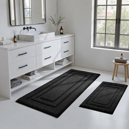 HOMEIDEAS Bathroom Rugs Sets 2 Piece, Soft Extra Long Bath Mat Black