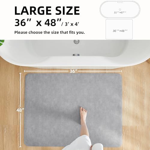 TYUU Thin Bath Mat, Large Bathroom Rugs Non Slip Washable, 36x48 Light Grey