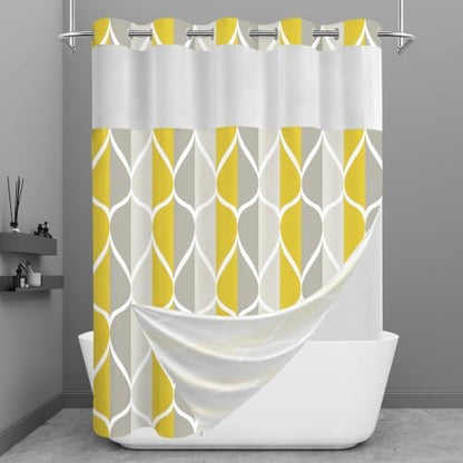 Yiatn Gray Yellow Shower Curtain with Snap-in Liner, 71 x 74 Inch