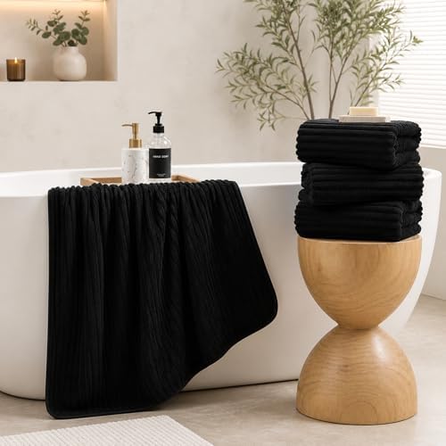4 Piece Bath Towels, 30"x60" Microfiber Towels Set, Black