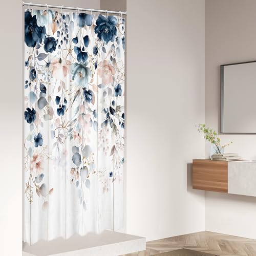 Small Stall Rustic Floral Boho Watercolor Bathroom Shower Curtain Set