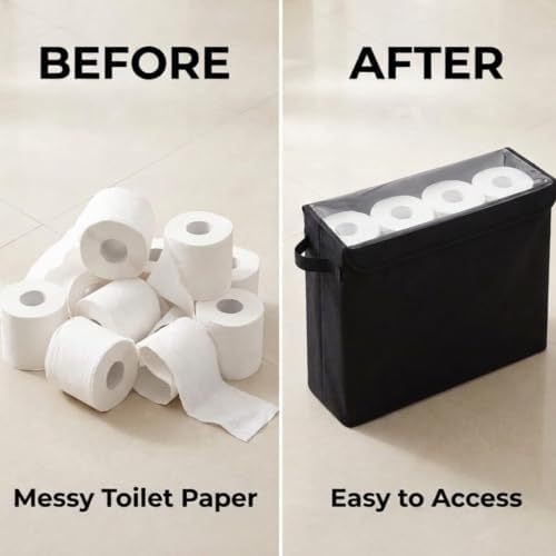 Cupic Cupid Bathroom Toilet Paper Storage - Toilet Paper Baskets with Lid, Holds 12 Regular or 9 Mega Rolls, Extra Cover Slim Tissue Holder Cabinet, Narrow Container Bin Organizer Box Black