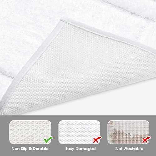 HOMEIDEAS Bathroom Rugs Sets 2 Piece, Super Soft and Absorbent Non Slip Microfiber U-Shaped Toilet Bath Mat Set (20"x32"+U20 x24, White)