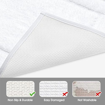 HOMEIDEAS Bathroom Rugs Sets 2 Piece, Super Soft and Absorbent Non Slip Microfiber U-Shaped Toilet Bath Mat Set (20"x32"+U20 x24, White)