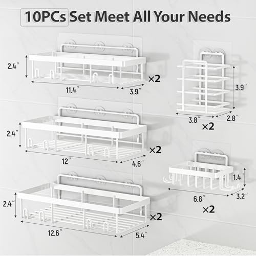 Liuoud 10 Pack Shower Caddy for Inside shower, White Bathroom Storage Decor