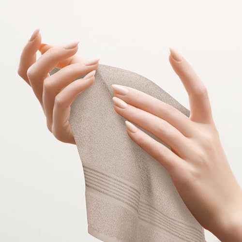 Belizzi Home Ultra Soft Cotton 6 -Piece Hand Towel Set 16x24, Ideal for use in Bathroom, Kitchen, Gym, Spa - Compact, Eco-Friendly, Lightweight - Multi Purpose Hand Towels - Tan