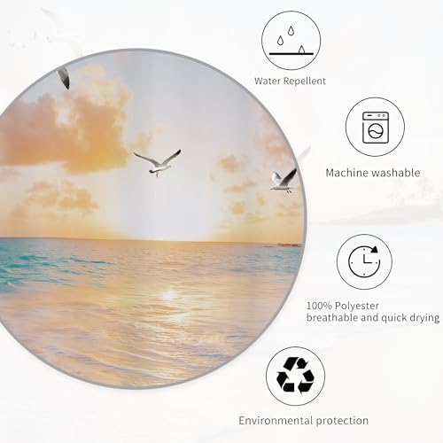 Miyotaa Beach Coastal Shower Curtain Set 60Wx71H Inches Sea Ocean Sunrise Sunset Scene Wave Seagull Hawaiian Seaside Waterproof Bathroom Curtain with 12 Hooks