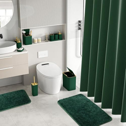 Bathroom Sets with Shower Curtain and Rugs - Elegant Bathroom Set, 27PC Bathroom Accessories Set, Green Bathroom Set, Mini Trash Can, Toilet Brush, Trash Can & Soap Dispenser