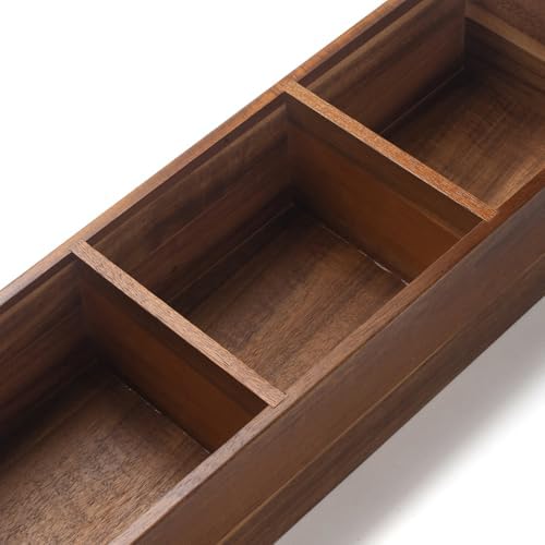 Wood Bathroom Basket, Acacia Wood Toilet Tank Basket, Wooden Storage Box with 3 Compartments for Bathroom Organizer (16.5 x 5.5 x 3.5 inch)