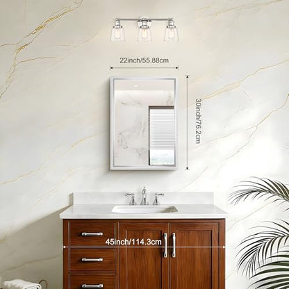 22 x 30 inch Brushed Silver Bathroom Mirror, Metal Framed Rectangle Mirror, 0.6" Thickened Deep Frame Mirrors for Living Room Bedroom Entryway, Tempered Glass, Antirust, Horizontal or Vertical