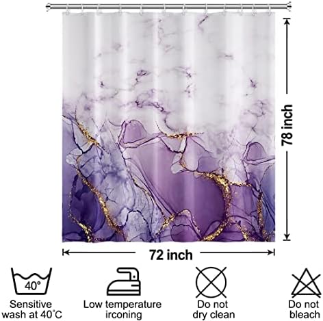 Purple Marble Long Waterproof Shower Curtain 72x78 inches