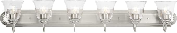 Progress Lighting Clear Glass 48 in. 6-Light Brushed Nickel Transitional Vanity Light with Clear Glass for Bathroom