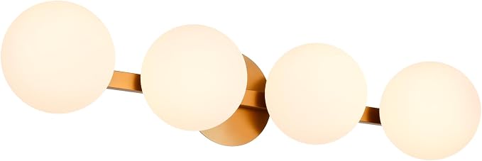 Gold Bathroom Vanity Light Fixtures, Modern 4 Lights Aged Brass Globe Wall Sconce Lighting, Porch Wall Mount Light Fixture for Bathroom, Mirror Cabinets Hallway Stairs (Aged Brass, 4-Light)