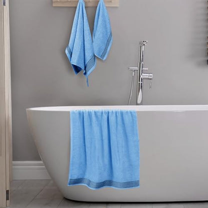Belizzi Home Ultra Soft 3 Pack Cotton Towel Set, Contains a Bath Towel 28x55 inch, a Hand Towel 16x24 inch & a Wash Coth 12x12 inch, Ideal Everyday use, Compact & Lightweight -Sky Blue