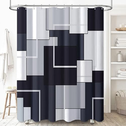 BTTN 60 x 72 Modern Geometric Waterproof Fabric Shower Curtain Set, Black