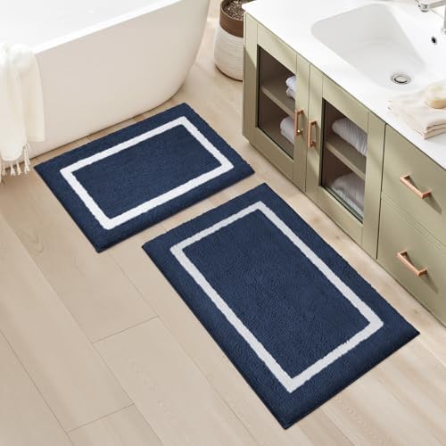 HOMEIDEAS Navy Blue Bathroom Rugs Sets 2 Piece 20" x 32" + 16" x 24"